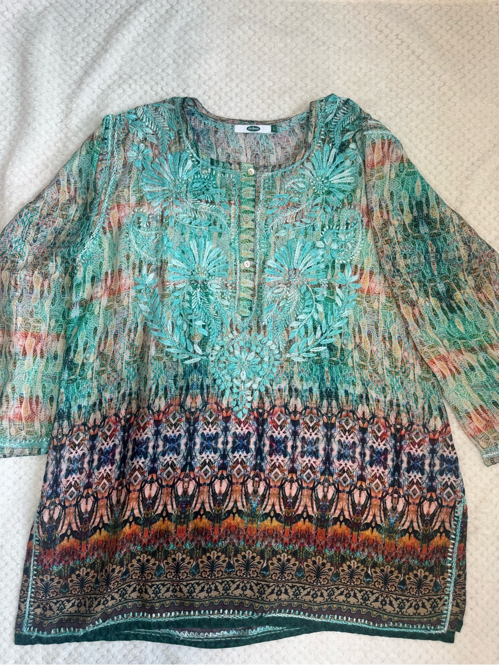 Dolma silk blend embroidered tunic SzL boho - Picture 2 of 13
